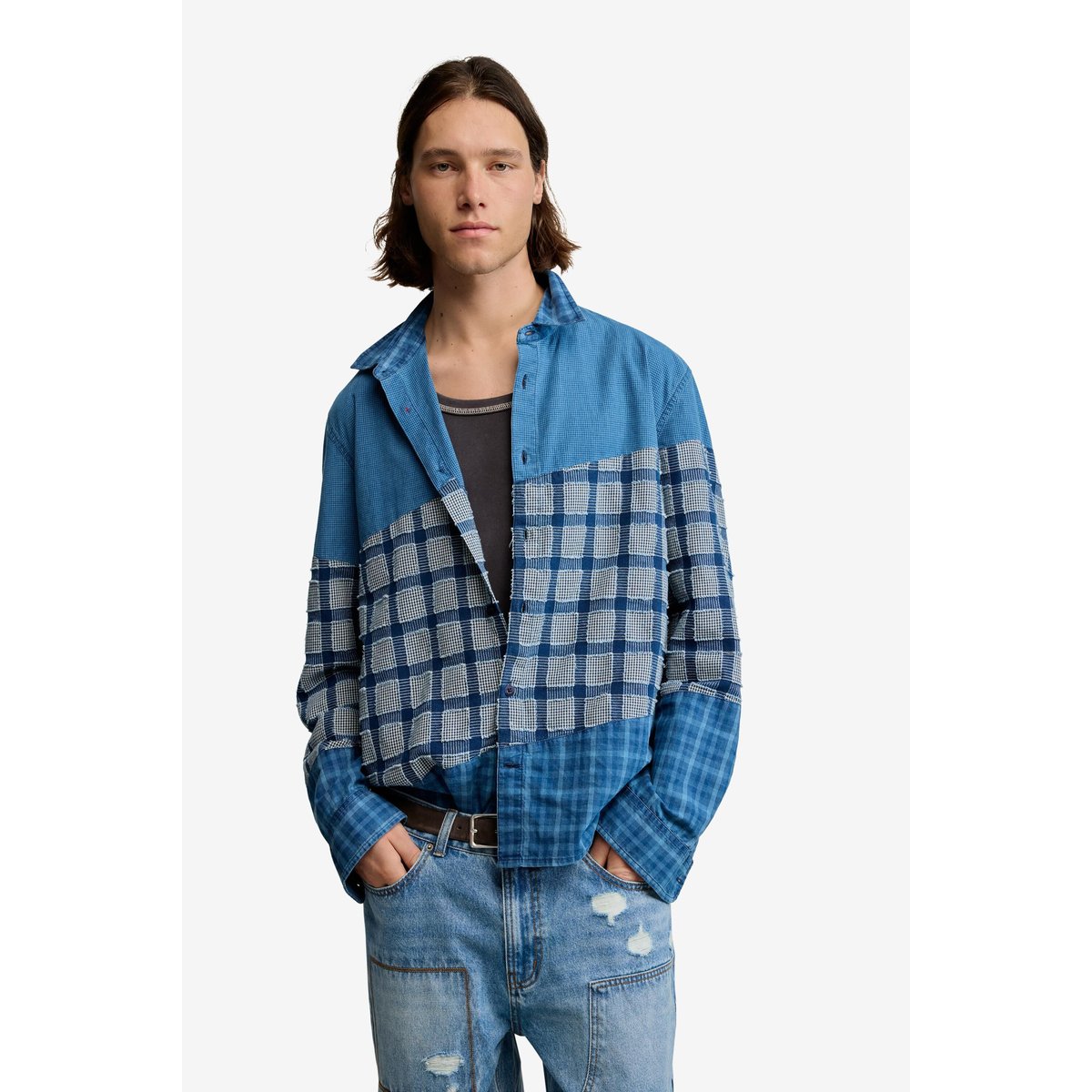 Chemise patch à carreaux bleu, DESIGUAL
