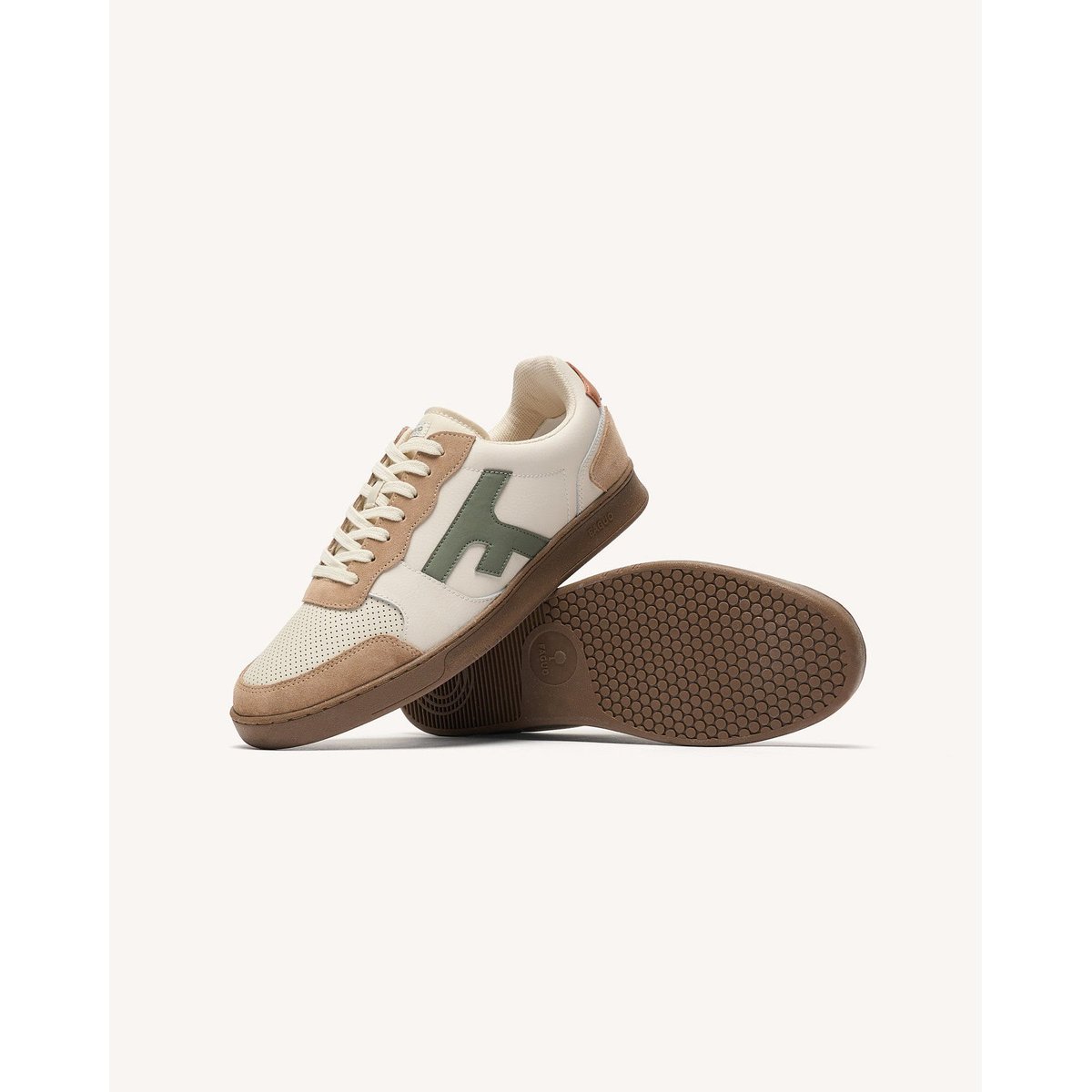 Baskets basses cuir suede HAZEL écru et kaki, FAGUO
