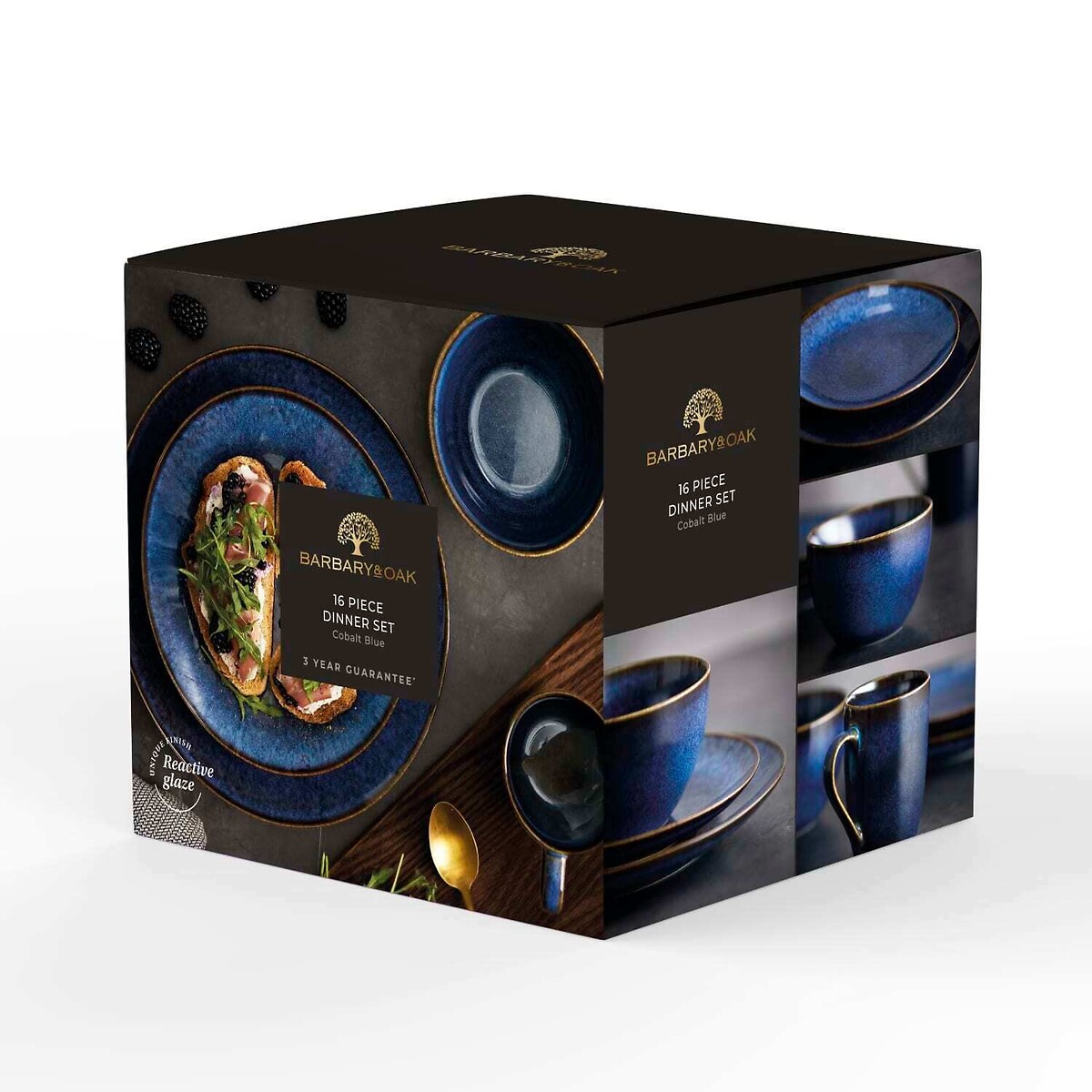 16-Piece Reactive Glaze Stoneware Dinner Set blue, BARBARY & OAK
