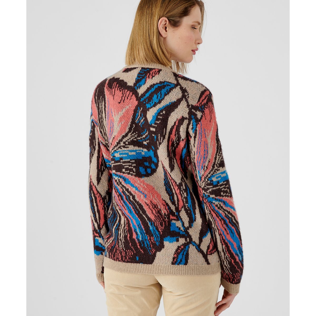 Pull jacquard marron jacquard feuille, DAMART