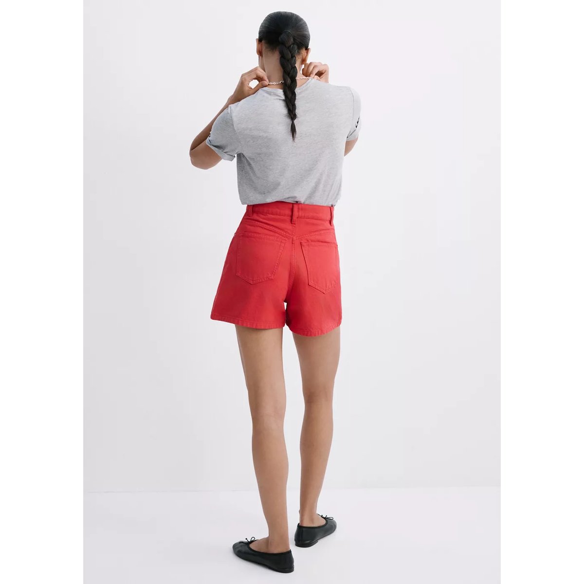 Short jean taille haute rouge, MANGO