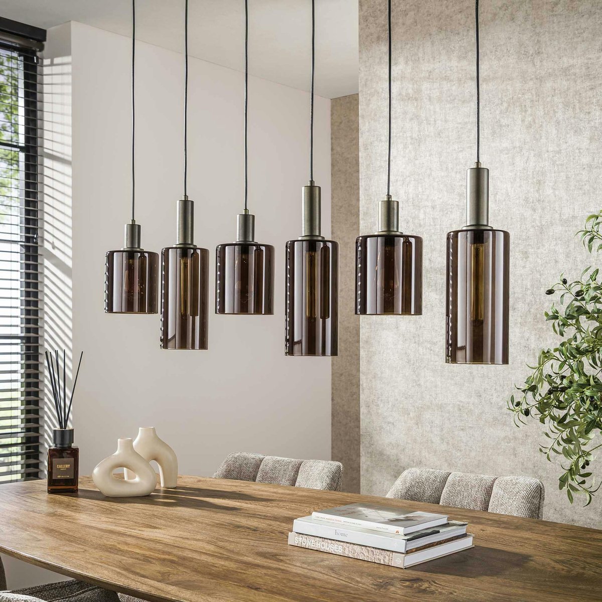 Suspension vintage en verre – 6 abat–jour bruns NOVA marron, PIER IMPORT