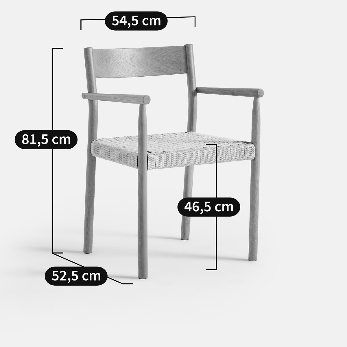 Fauteuil de table en chêne et plaqué effet bois blanchi et corde tressée, TAGA naturel, LA REDOUTE INTERIEURS