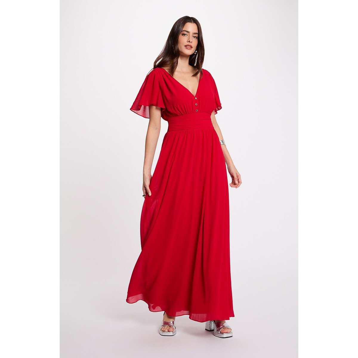 V-Neck Short Sleeve Maxi Dress red, MORGAN