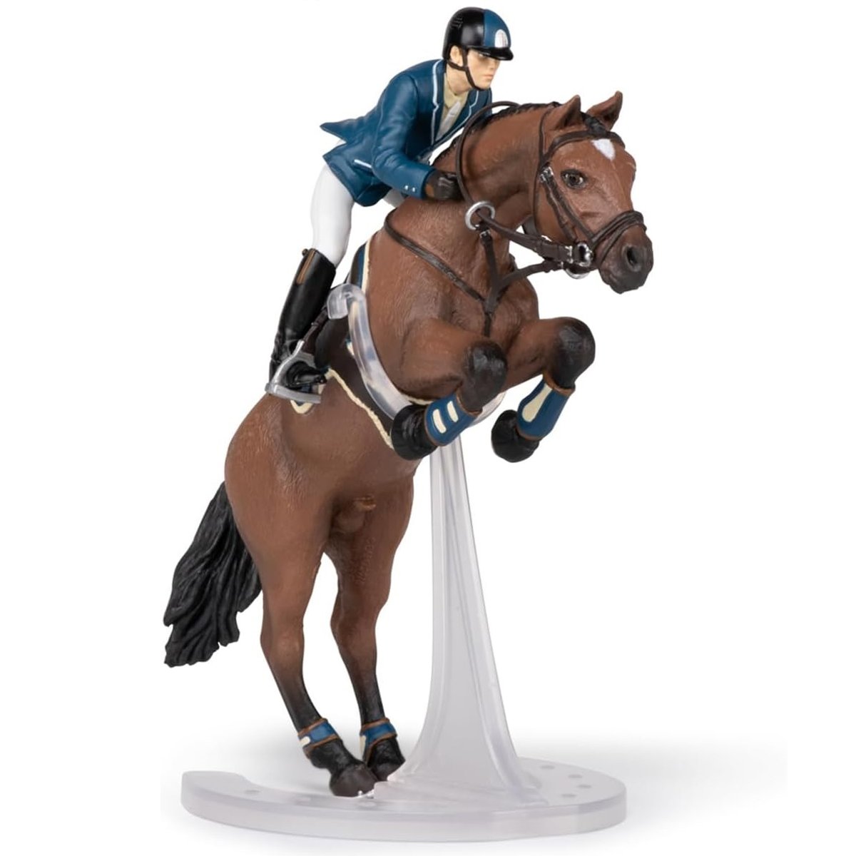 Figurine Cheval de saut d'obstacle et son cavalier marron, PAPO