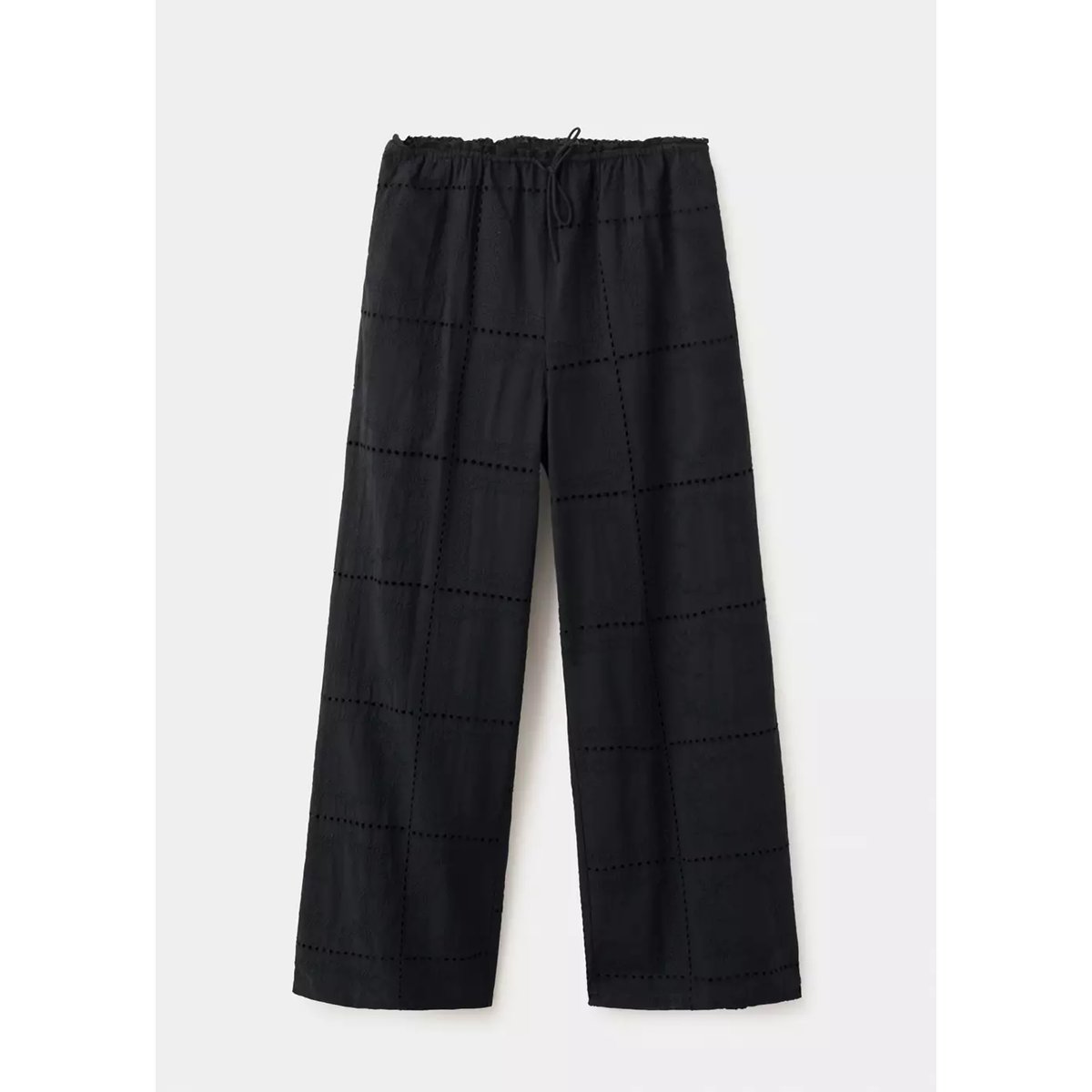 Pantalon en coton avec broderies ajourées noir, MANGO