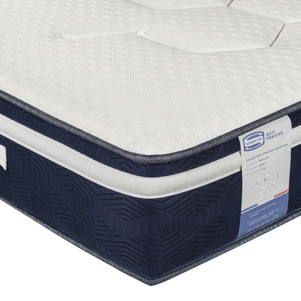 Matelas Hybride fraîcheur 100% ressorts, accueil moelleux- NUIT FRAÎCHE couleur unique, SIMMONS