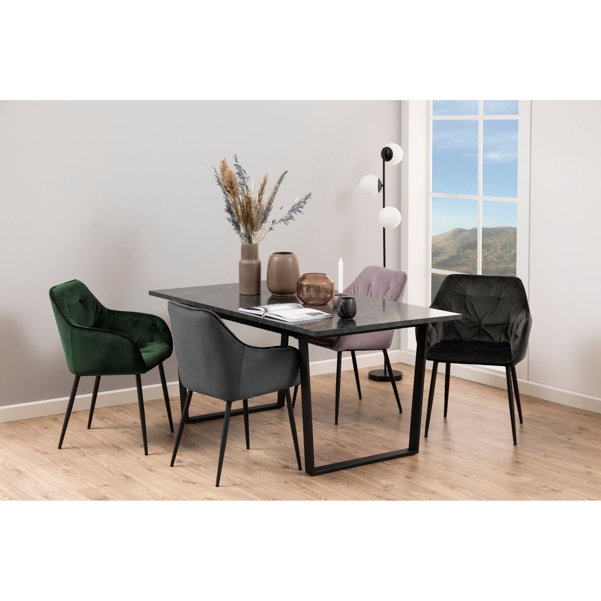 Fauteuil de salle à manger en velours et métal (lot de 2) - TERI gris marron, HELLIN, DEPUIS 1862