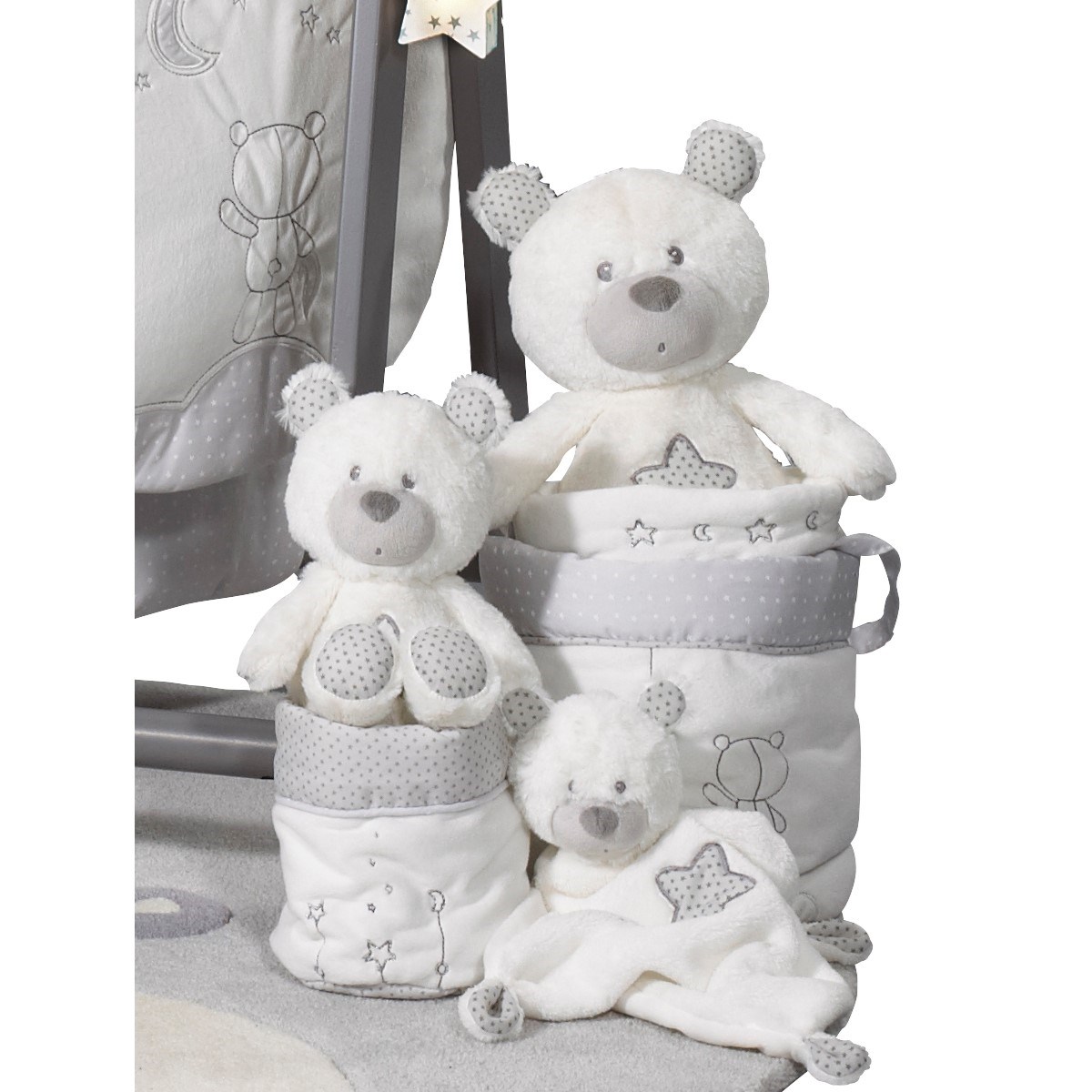 Doudou Ours en polyester blanc/gris, SAUTHON