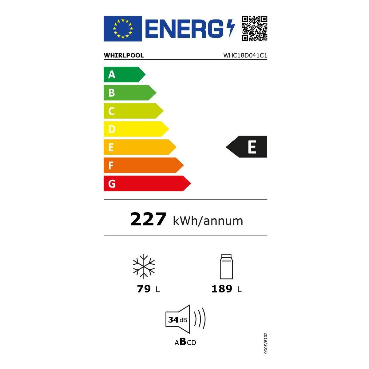 Réfrigérateur combiné encastrable WHC18D041C1 6ème Sens couleur unique, WHIRLPOOL
