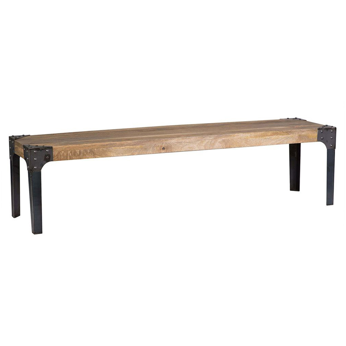 Banc industriel en bois manguier massif et métal noir L180 cm MADISON bois clair / noir, MILIBOO