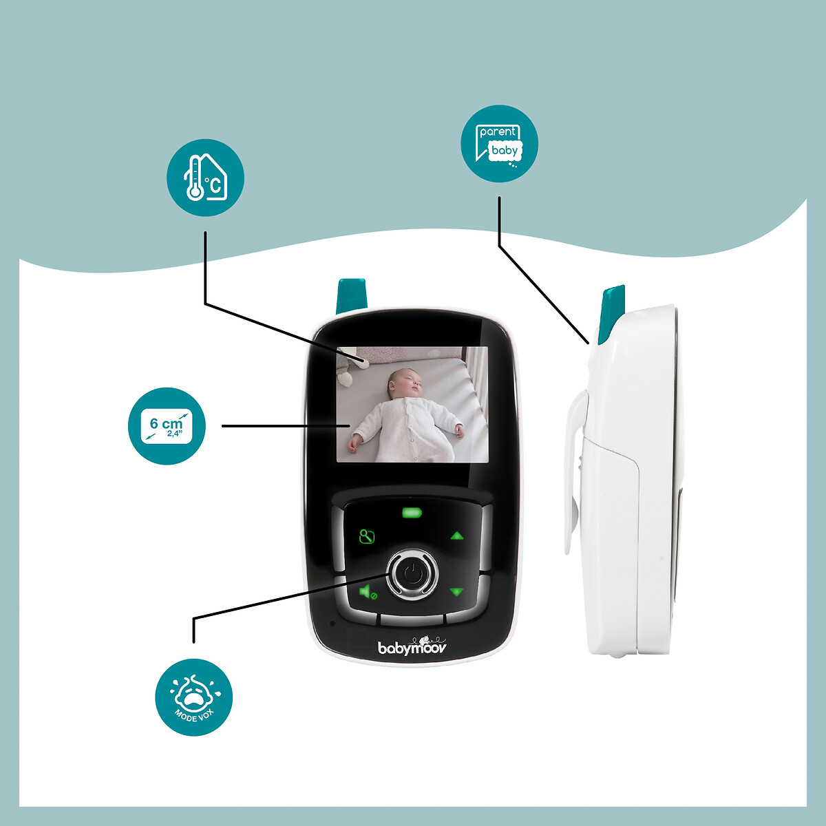 Monitor de vídeo para bebés YOO Care 360 branco, BABYMOOV