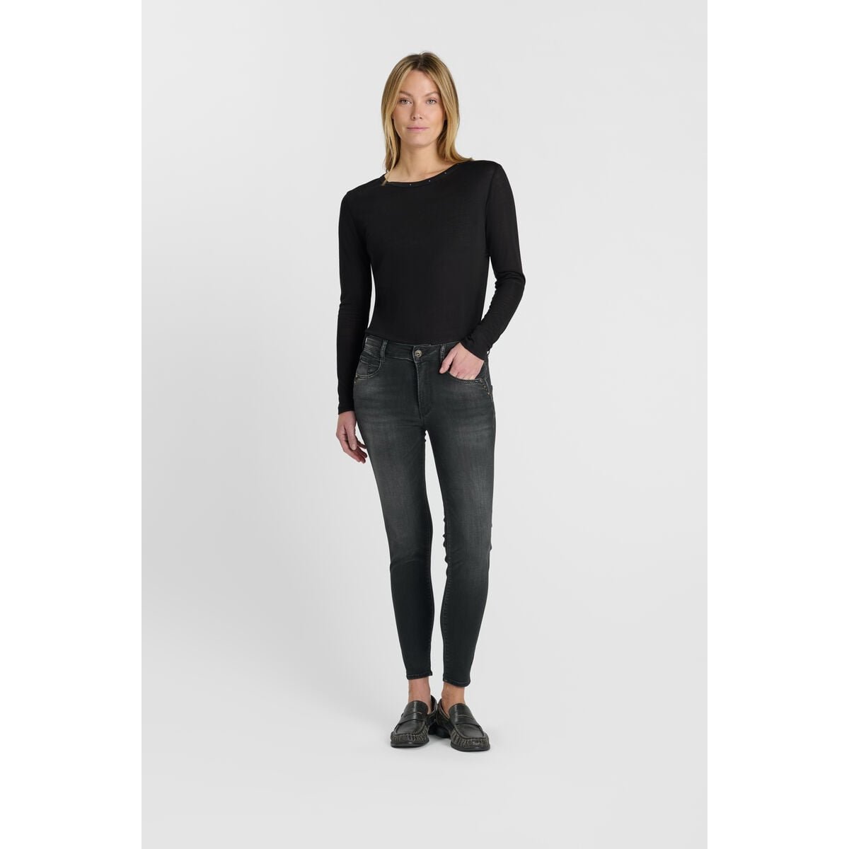 Jeans push-up slim taille haute PULP, 7/8ème black / black, LE TEMPS DES CERISES