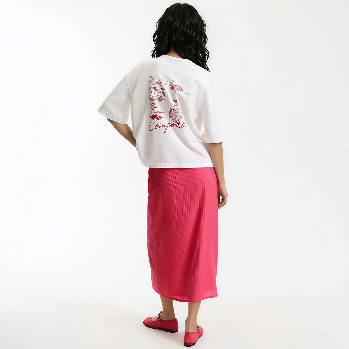T-shirt met korte mouwen en ronde hals, bedrukt op de achterkant ecru, LA REDOUTE COLLECTIONS