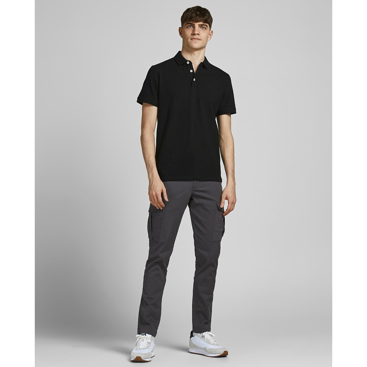 Polo manches courtes en maille piquée noir uni, JACK & JONES