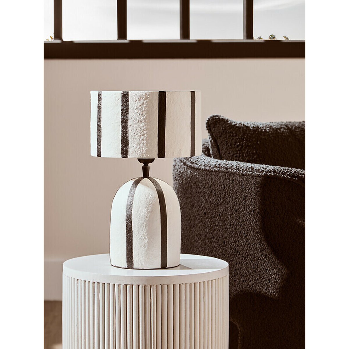 34cm Conway Striped Papier Mache Style Table Lamp white, ÉDITÉ