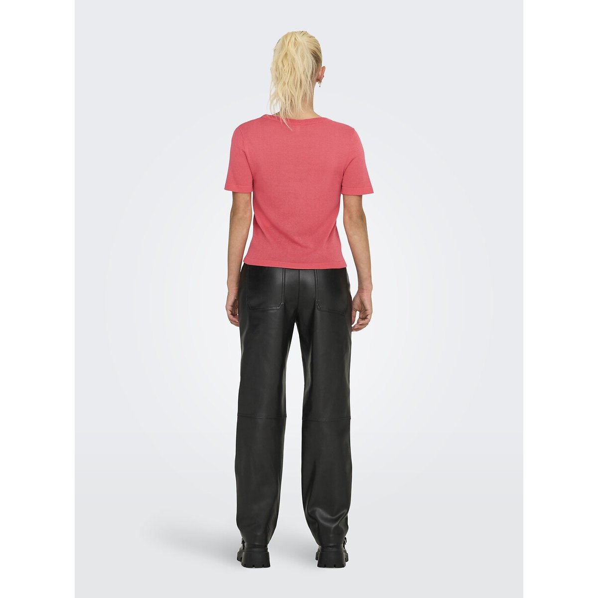 Pull scollo rotondo maniche corte rosa, ONLY
