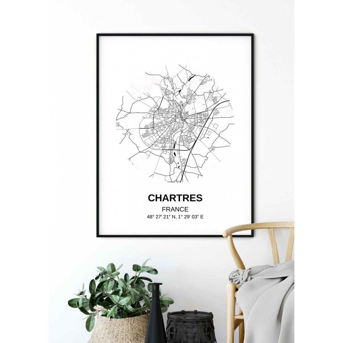 Affiche Carte Chartres blanc, L'AFFICHERIE