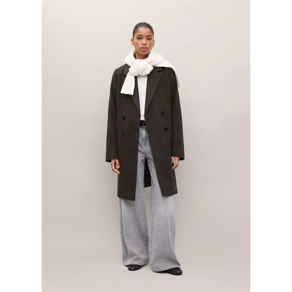 Manteau en mélange de laine à rayures chocolat, MANGO TEEN