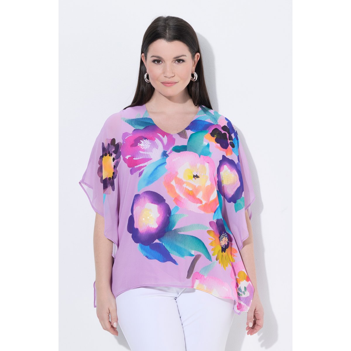 Blouse en mousseline, fleurs lilas clair, ULLA POPKEN