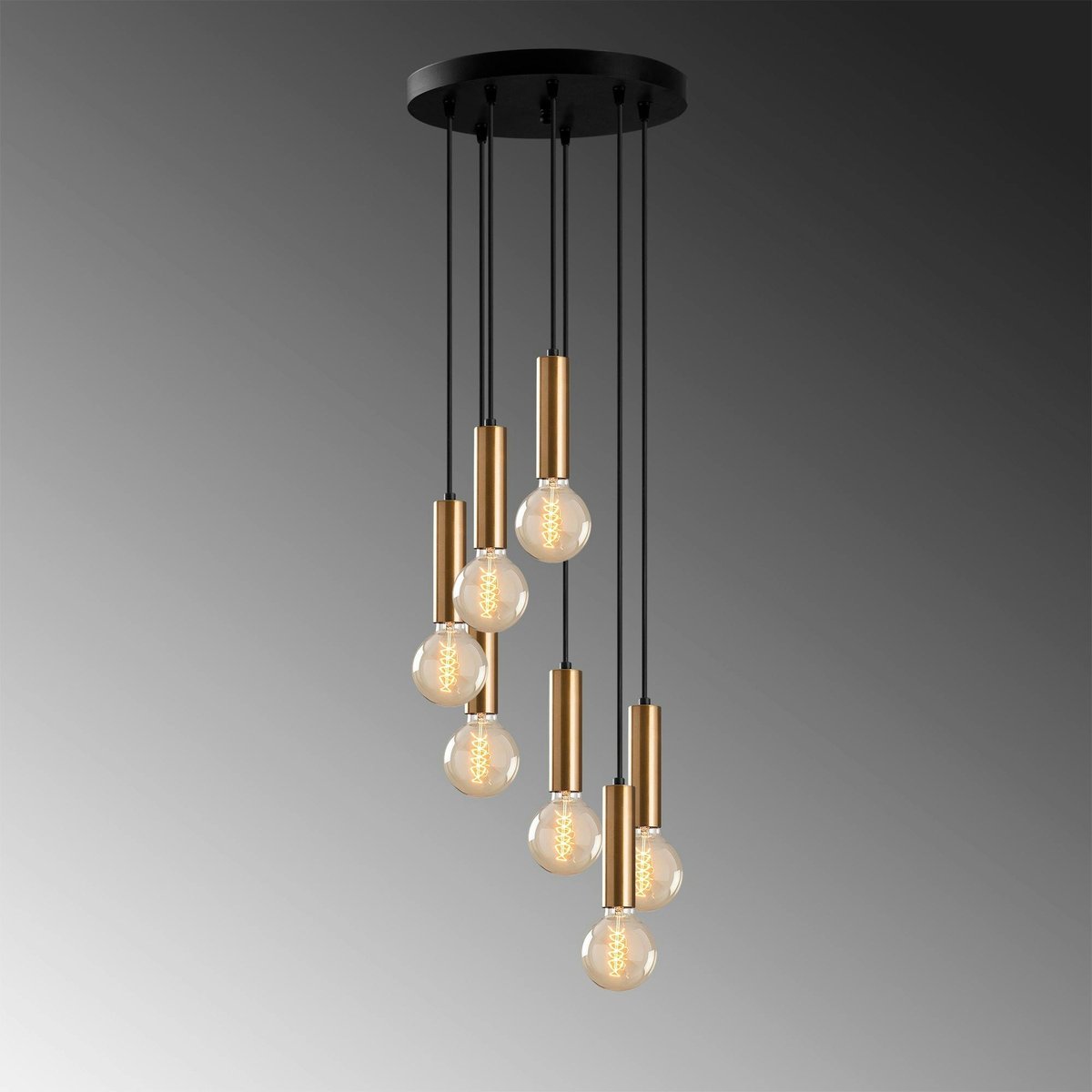 Suspension grappe vintage noir et or 7 lampes SILE noir, PIER IMPORT