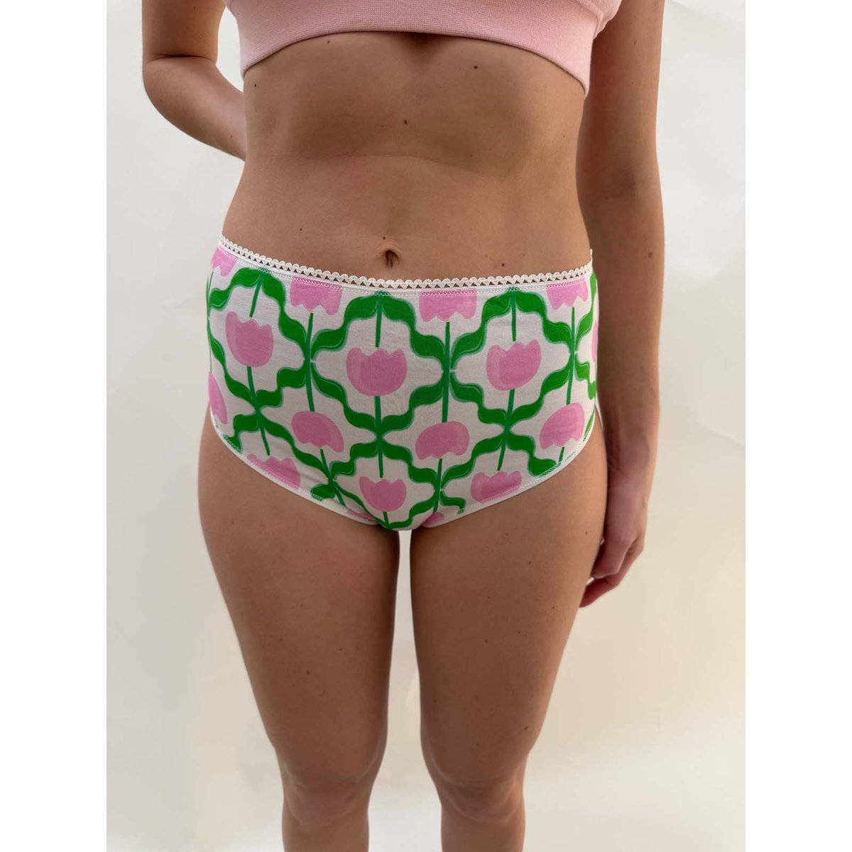 Culotte taille haute imprimée crème fleurs rose, WE ARE JOLIES