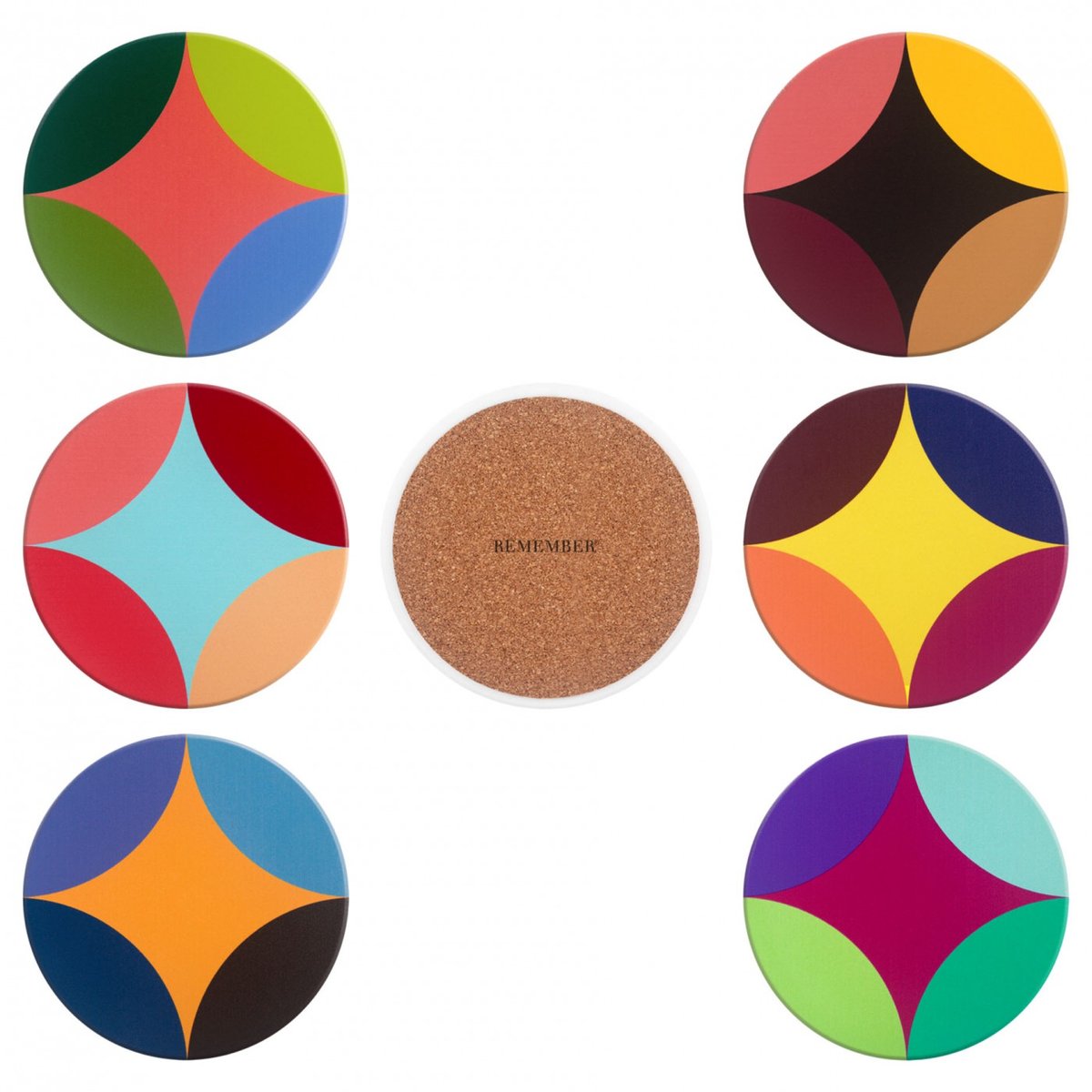 Lot de 6 dessous de verre Rosetta multicolore, REMEMBER