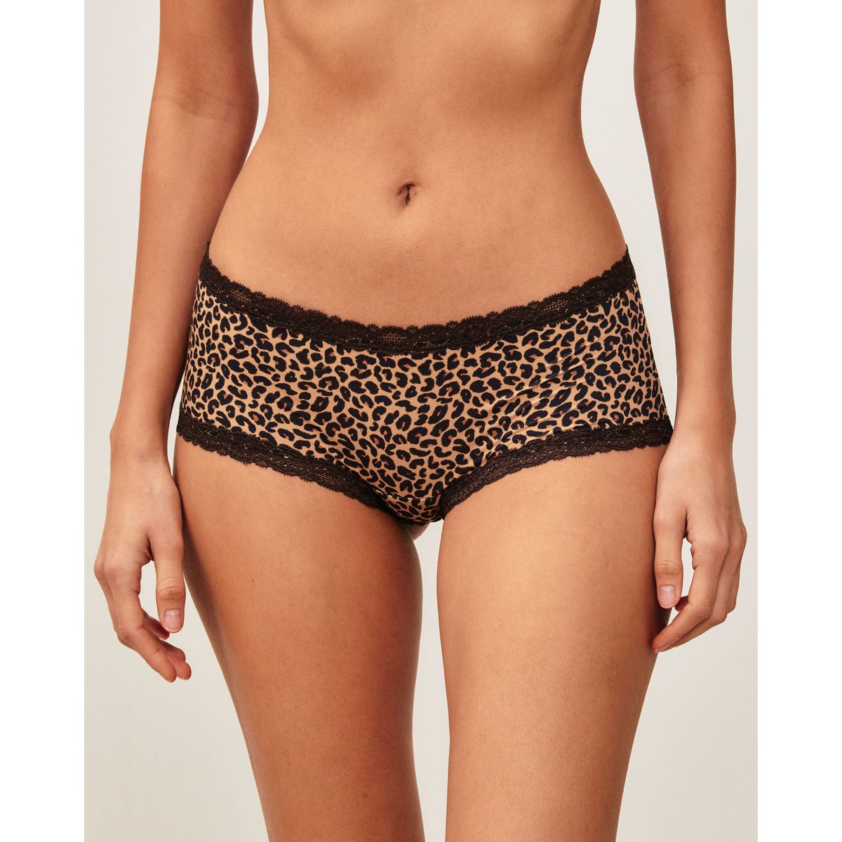 Shorty en microfibre et dentelle imprimé léopard ALVALIZ PRINTI marron, UNDIZ