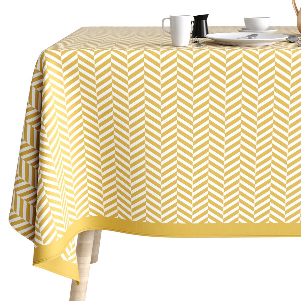 Nappe rectangulaire anti tache Coton Chevron Or jaune, EDEN