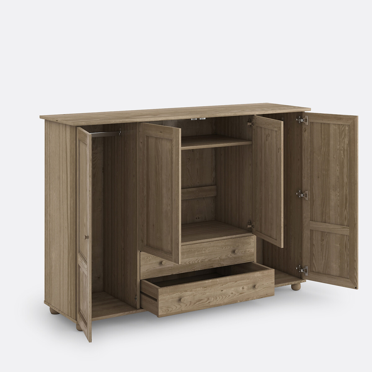 Armoire Redmond, penderie lingère bois clair brut, SO'HOME