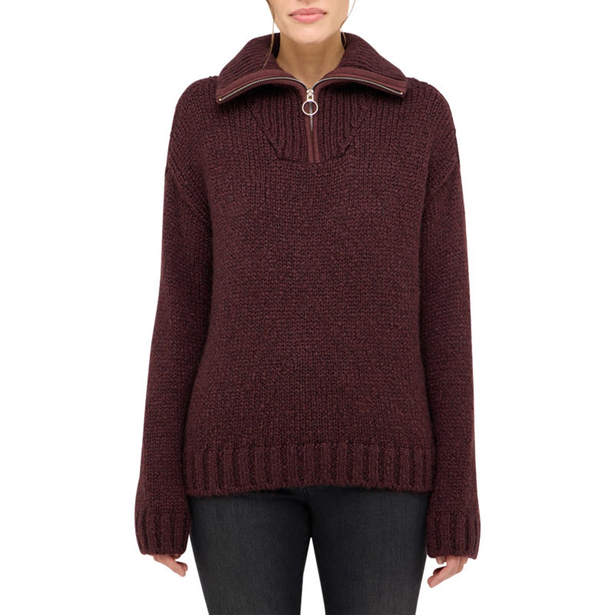 Pull chocolat uni avec une coupe droite et un col camionneur chocolat, MUSTANG