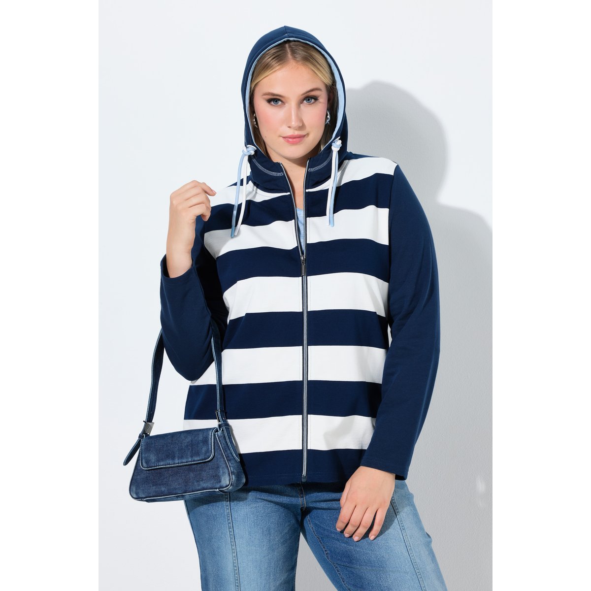 Veste en molleton à rayures bleu encre, ULLA POPKEN