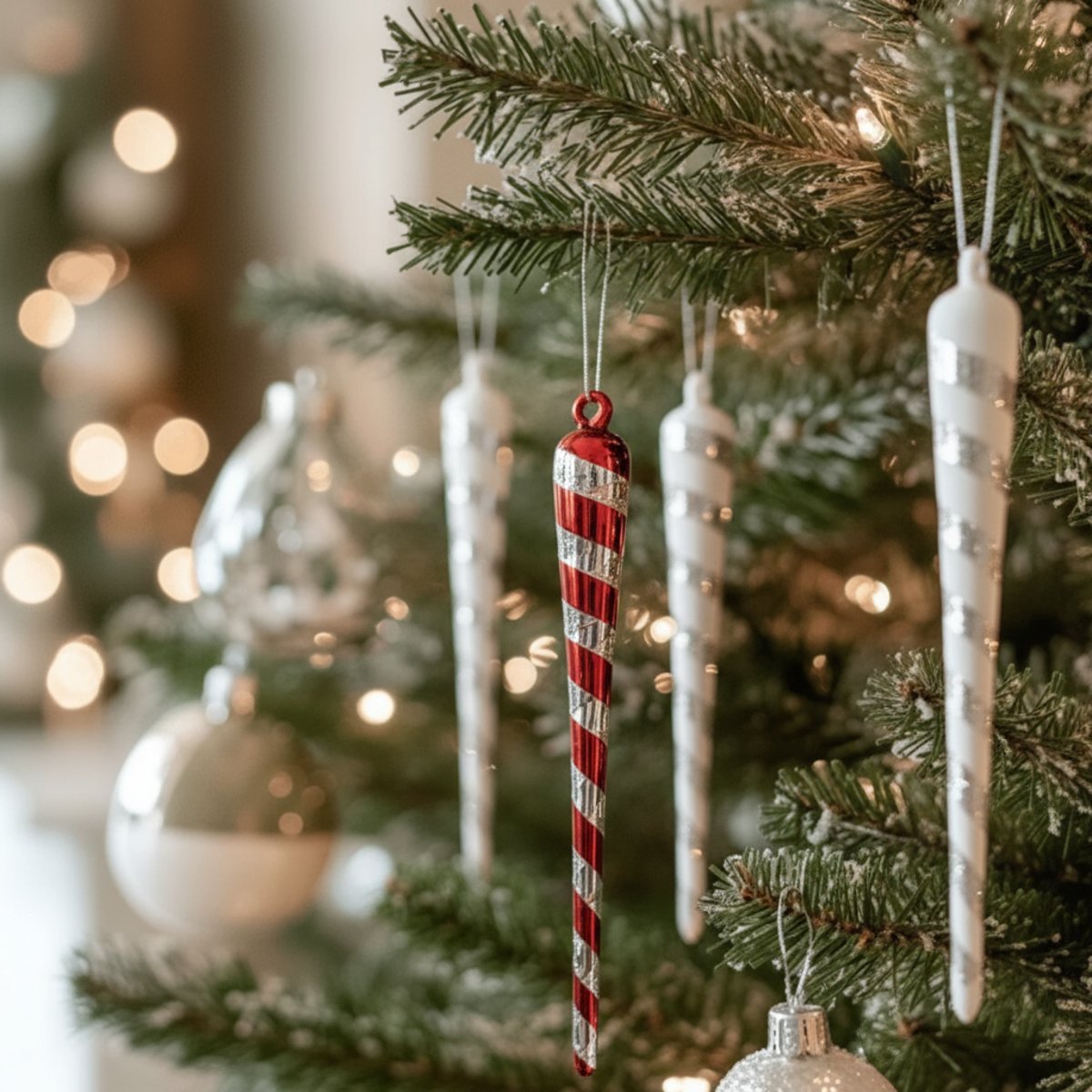 Set de 4 suspensions de noël glaçons en verre H15 NOËL rouge, SIA DECO