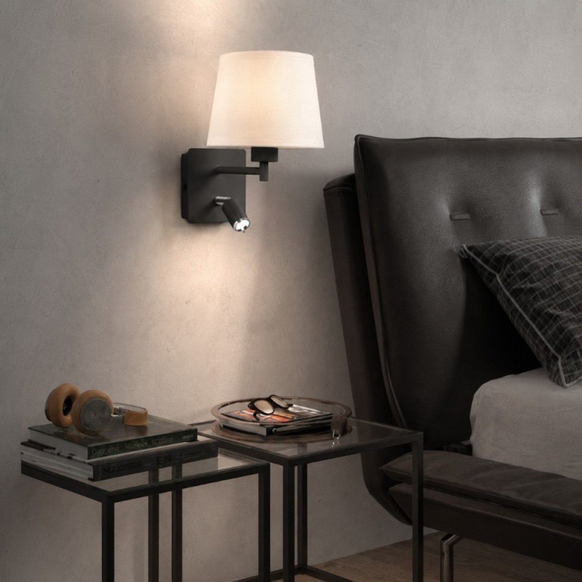 Applique Tête De Lit Room Noir Liseuse Abat-jour Blanc noir, MILLUMINE