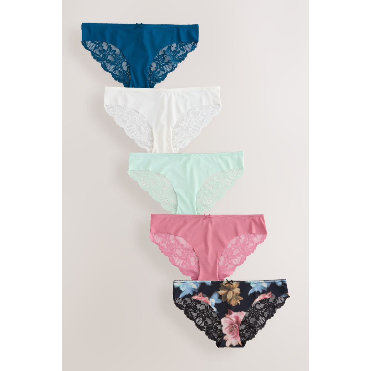 Culotte invisible avec dos dentelle, lot de 5 imprimé floral noir, NEXT