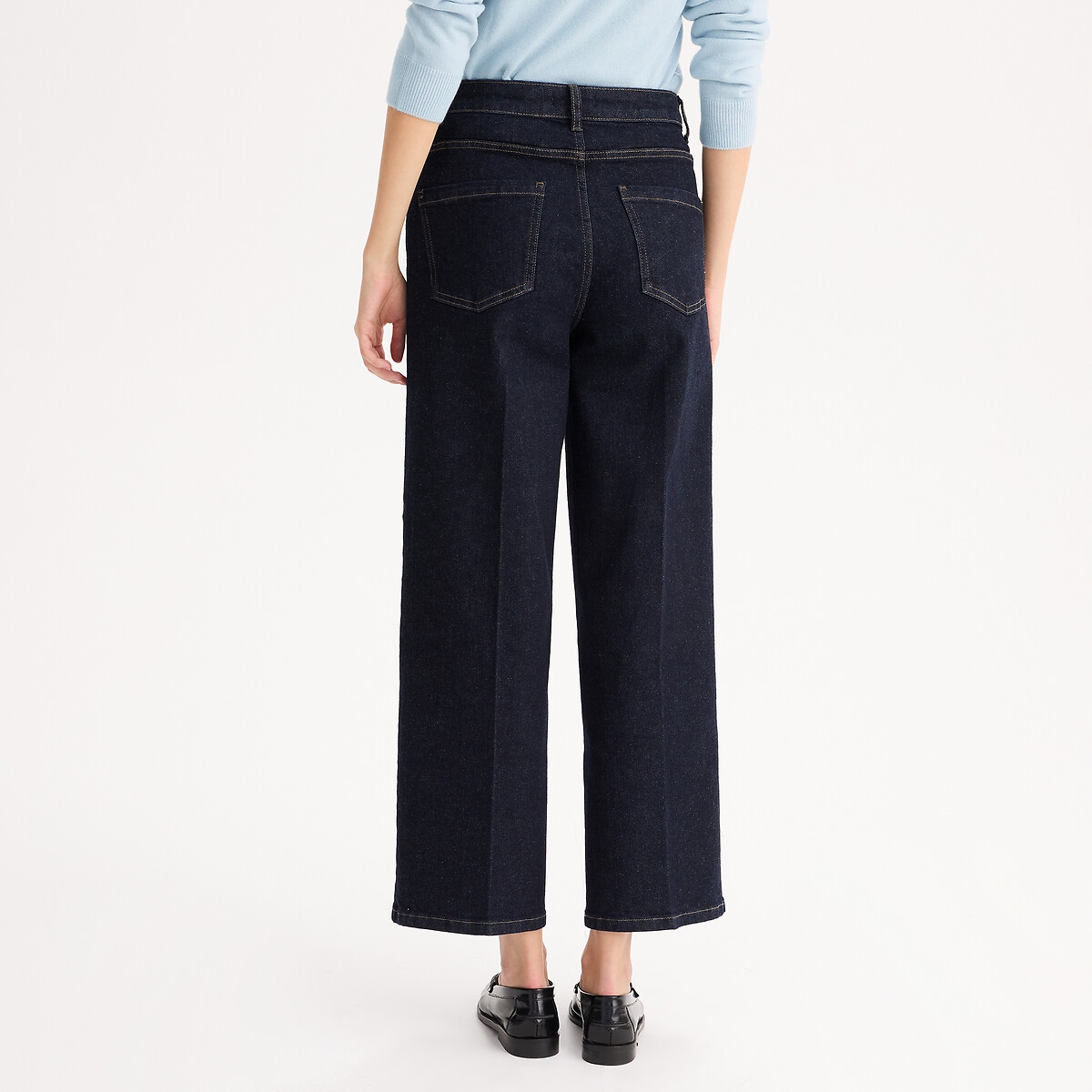 Jean large raccourci, en coton stretch bleu brut, ANNE WEYBURN