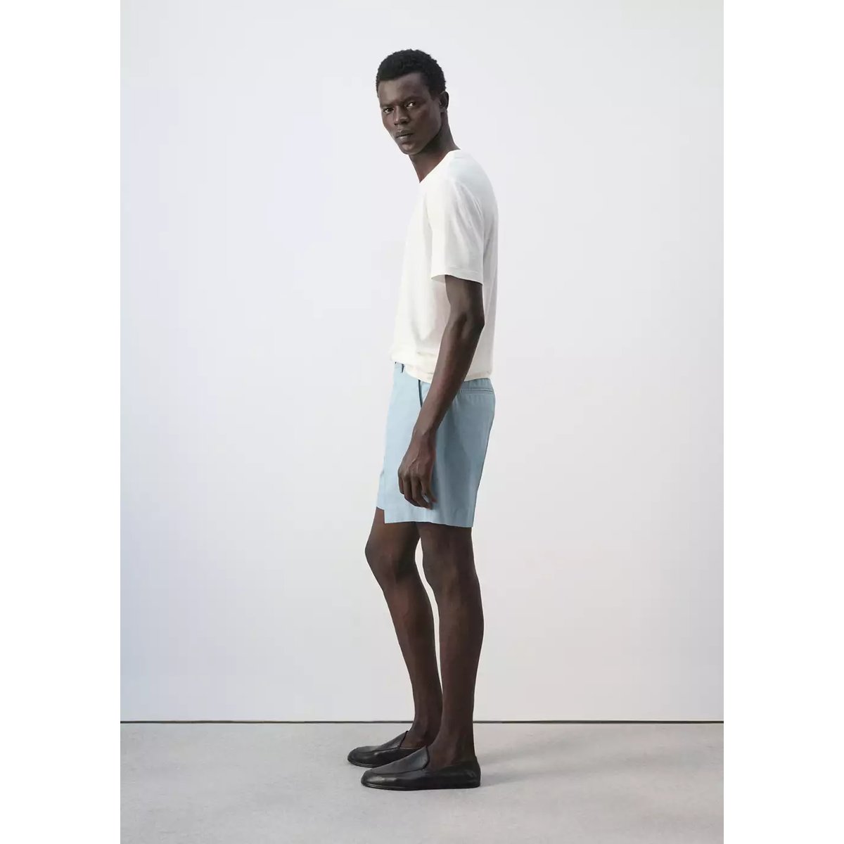 T-shirt slim fit en mélange de lin blanc, MANGO MAN