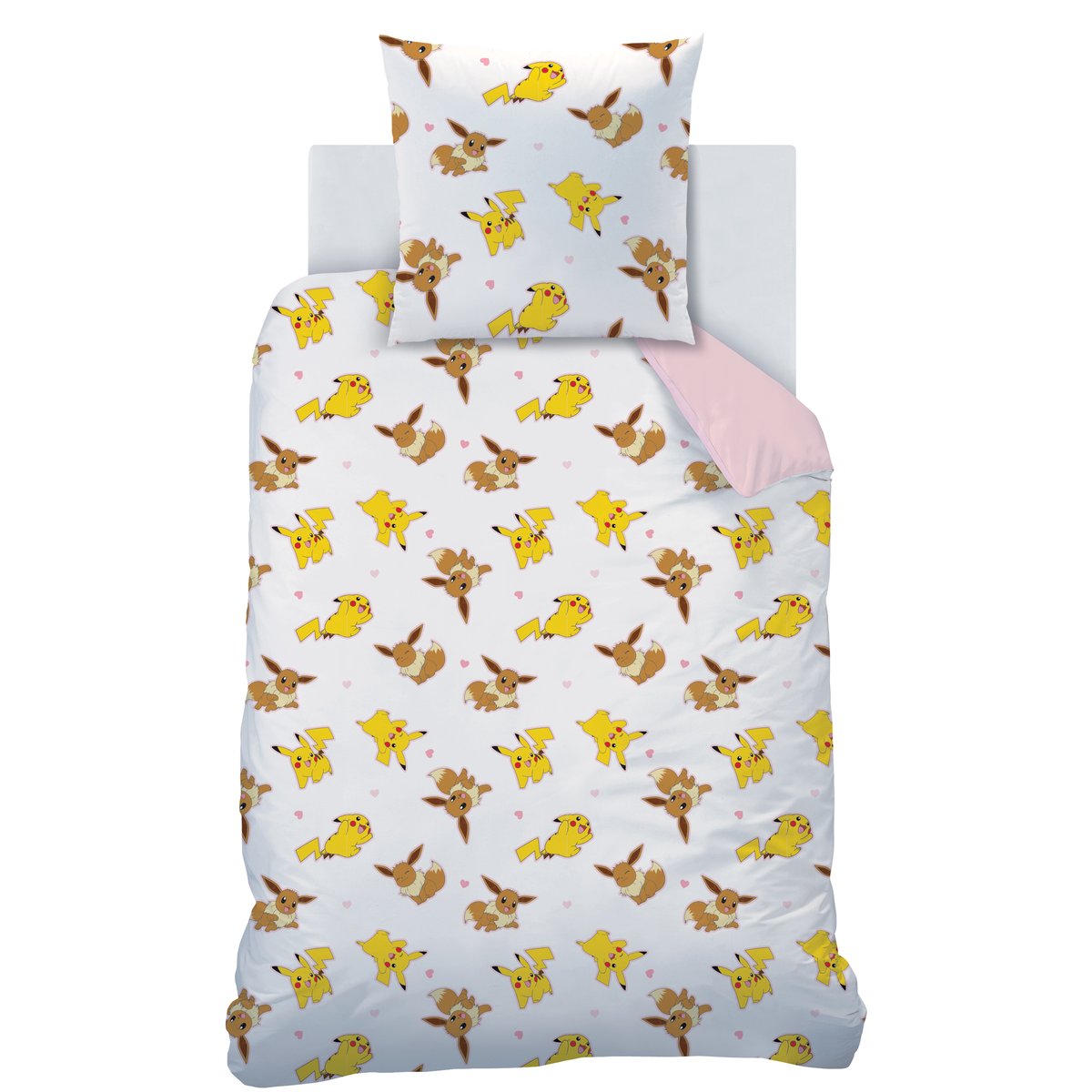 Parure de lit imprimée 100% coton, EVOLI rose, POKEMON