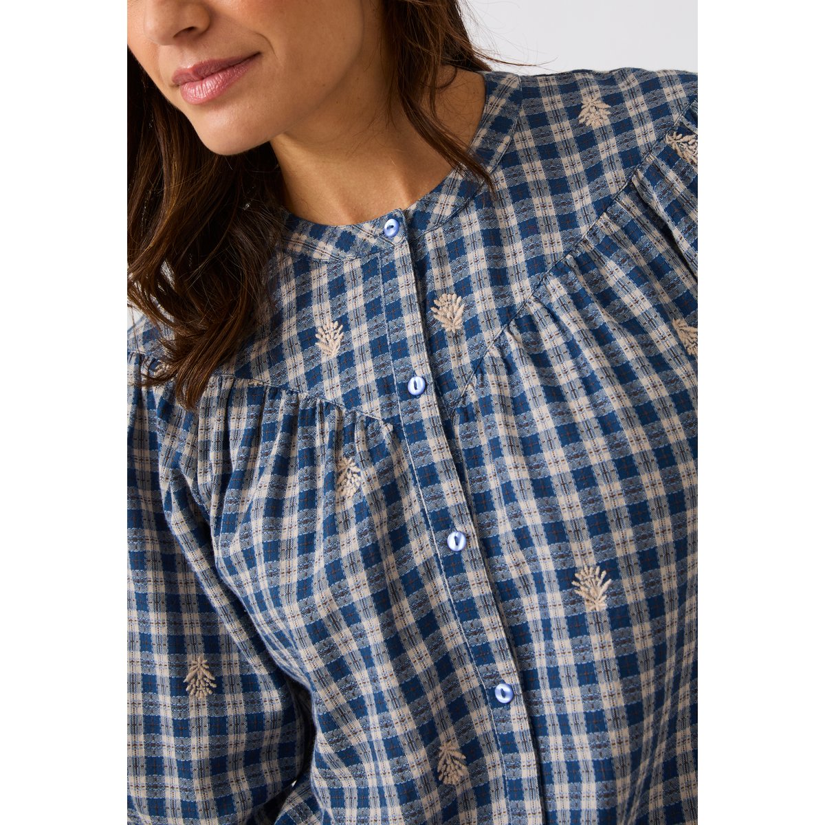 Blouse carreaux rebrodés bleu marine carreaux, DAMART
