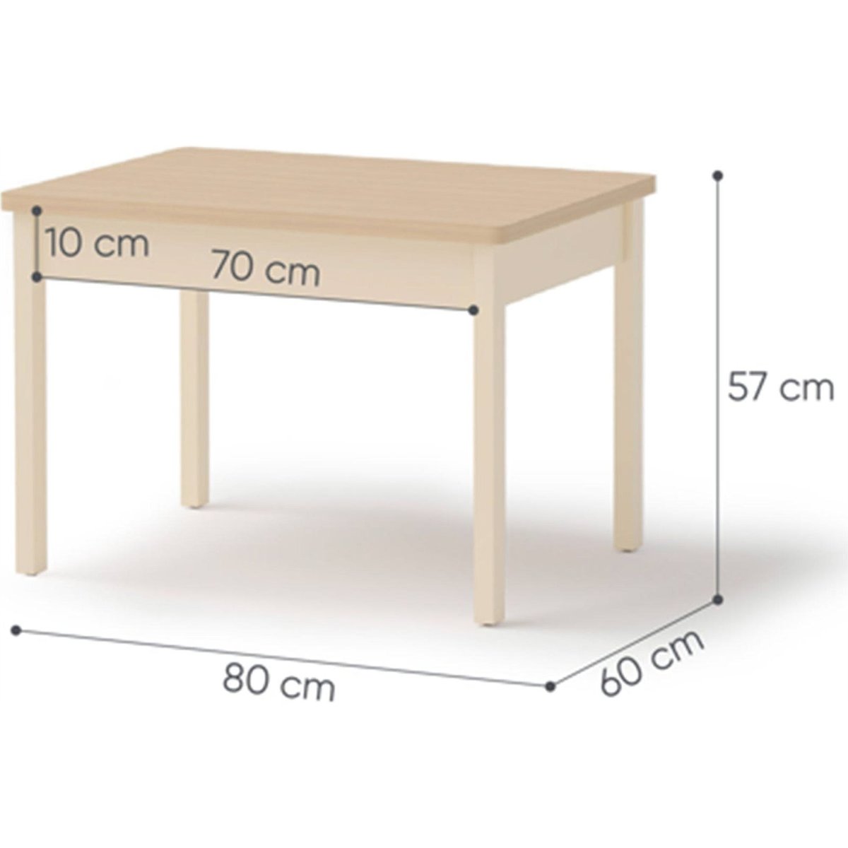 Table enfant bois collection STORY beige sable et chêne blanchi, RECOLLECTION