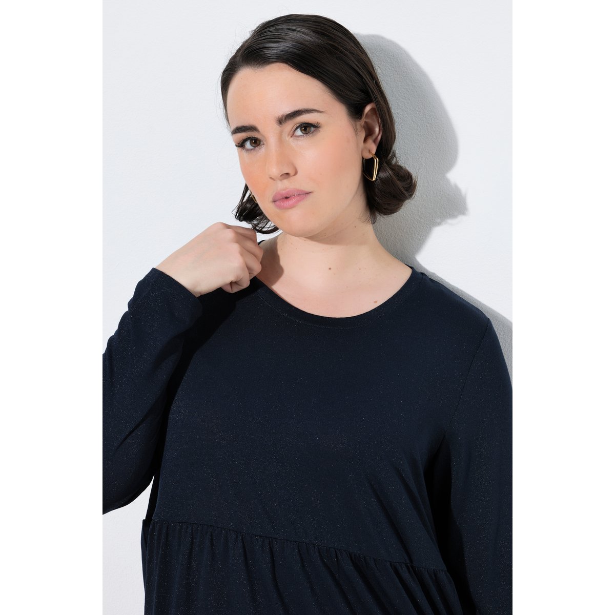 T-shirt à volants, tissu scintillant marine, ULLA POPKEN