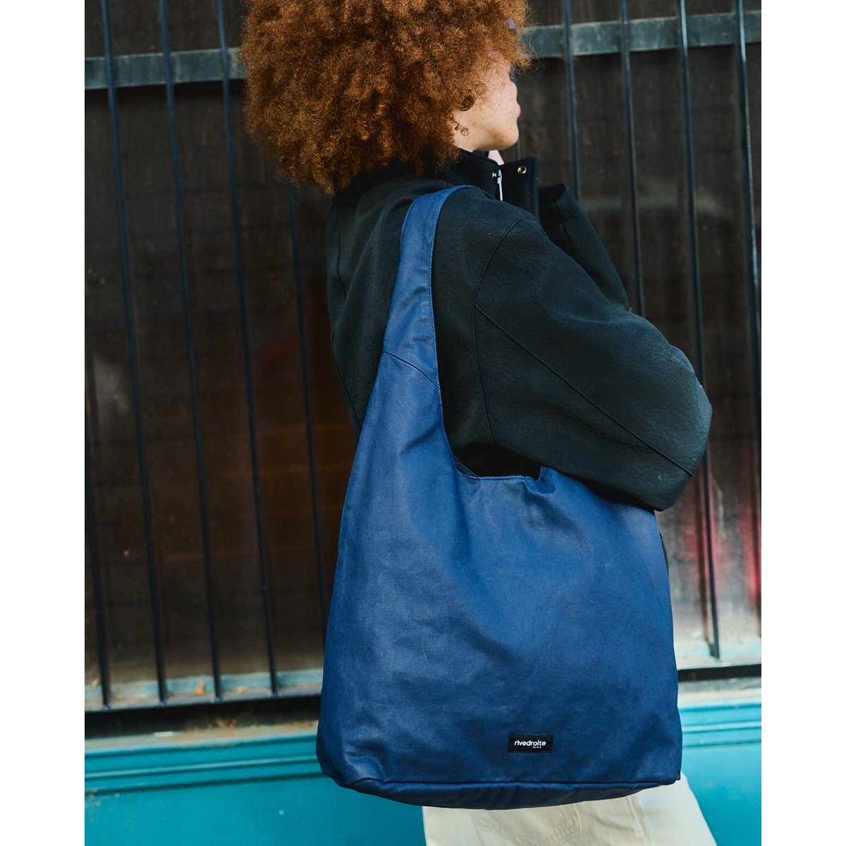 Sac seau en coton enduit RICHELIEU bleu enduit, RIVEDROITE