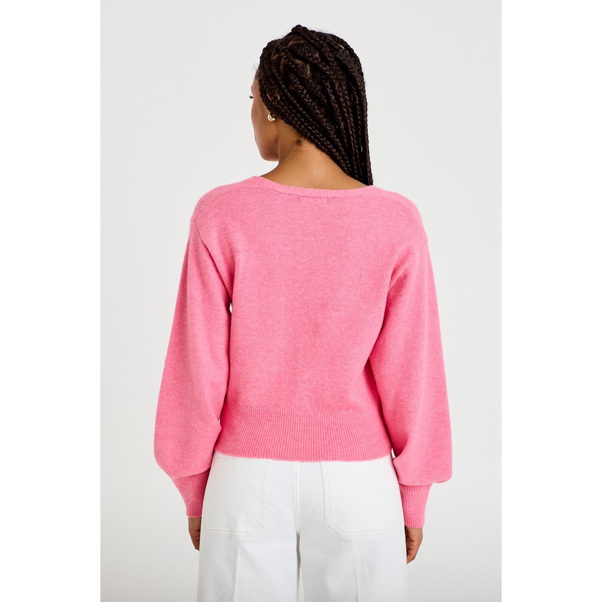 Gilet col v manches longues rose vif, CACHE CACHE