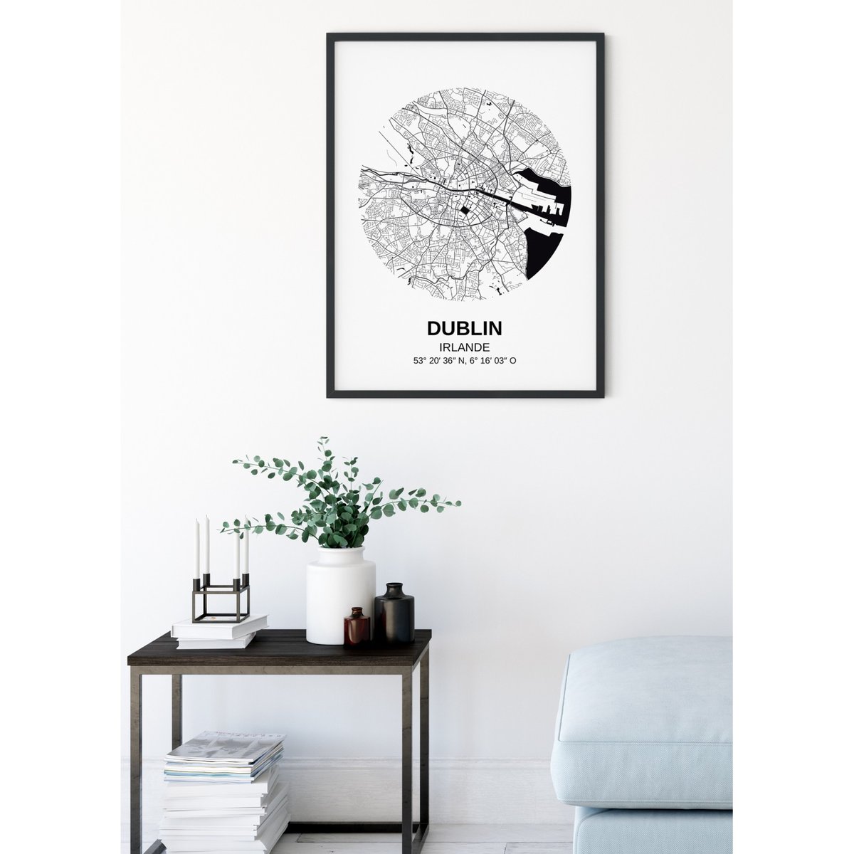 Affiche Carte Dublin blanc, L'AFFICHERIE