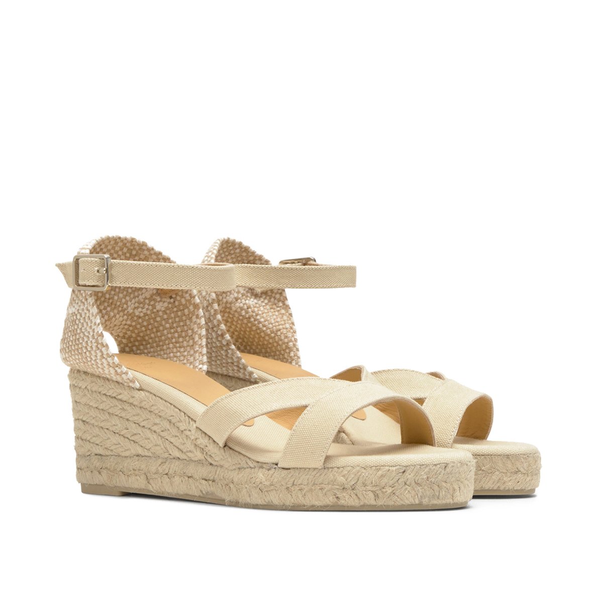 Sandales compensées en coton bio et jute tressée à bride cheville BRUNA PLATFORM ivoire, CASTANER