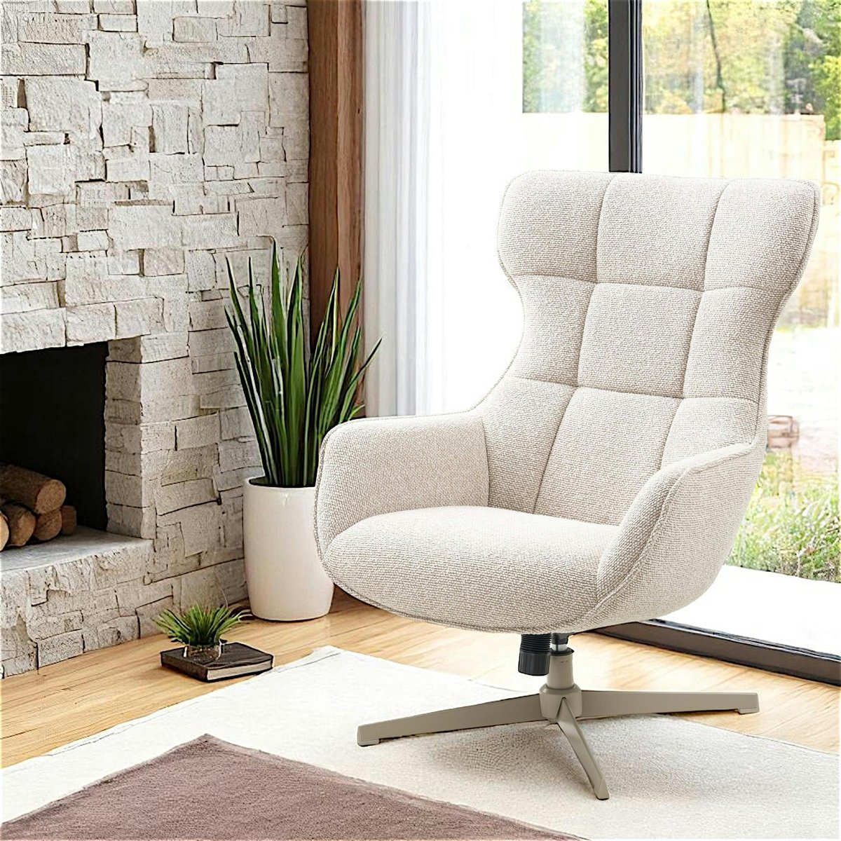 Fauteuil pivotant confort, couleur blanc naturel BERLIN bois naturel, PIER IMPORT