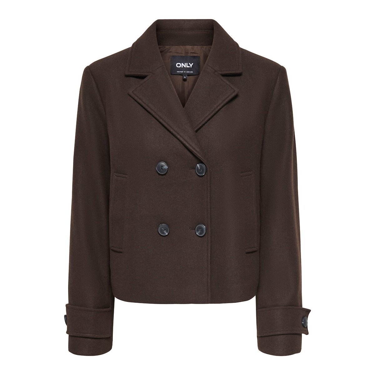 Cappotto corto con colletto tailleur, abbottonato marrone cioccolato, ONLY