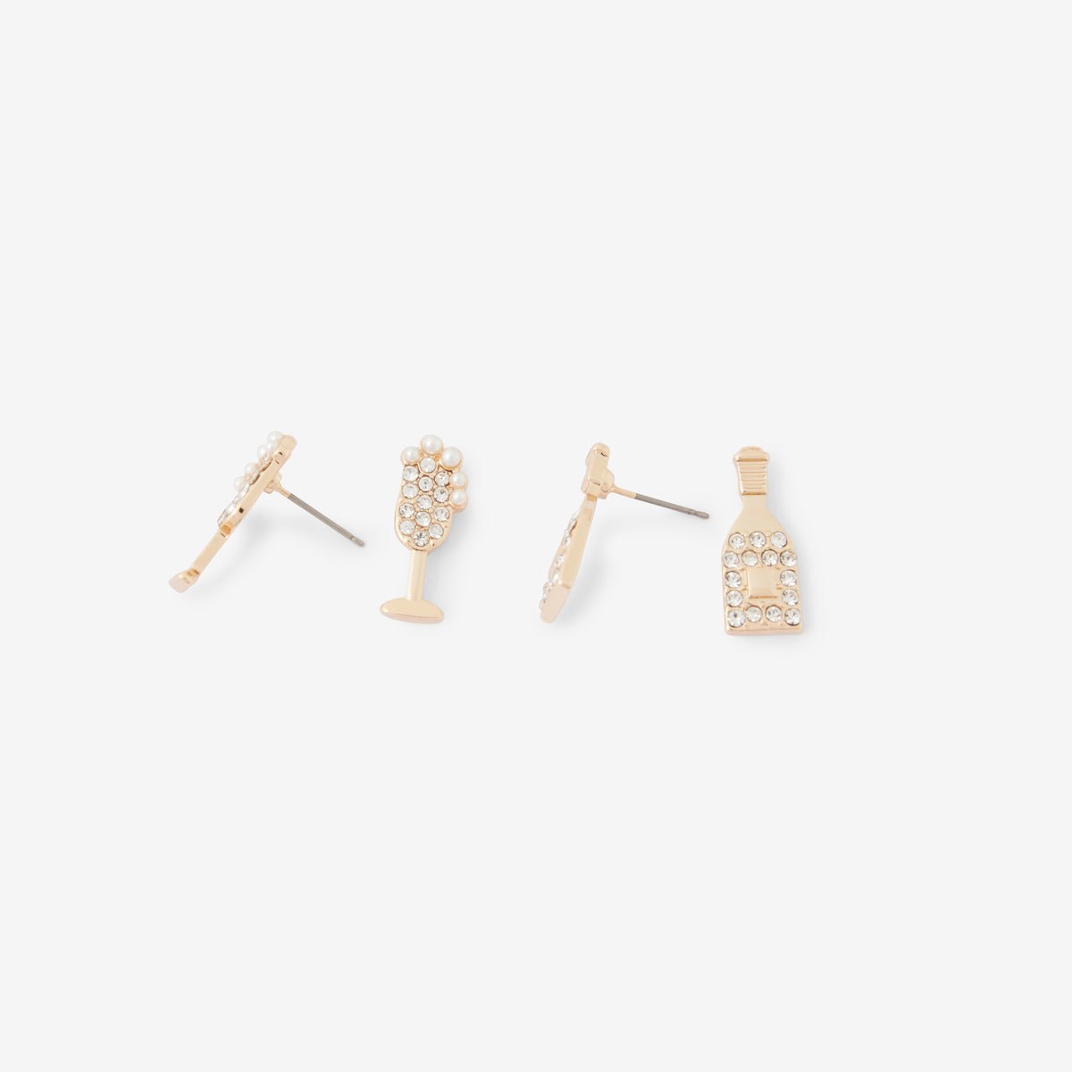 Set de 2 paires de boucles d'oreilles : flûte et bouteille de champagne doré, BALABOOSTE