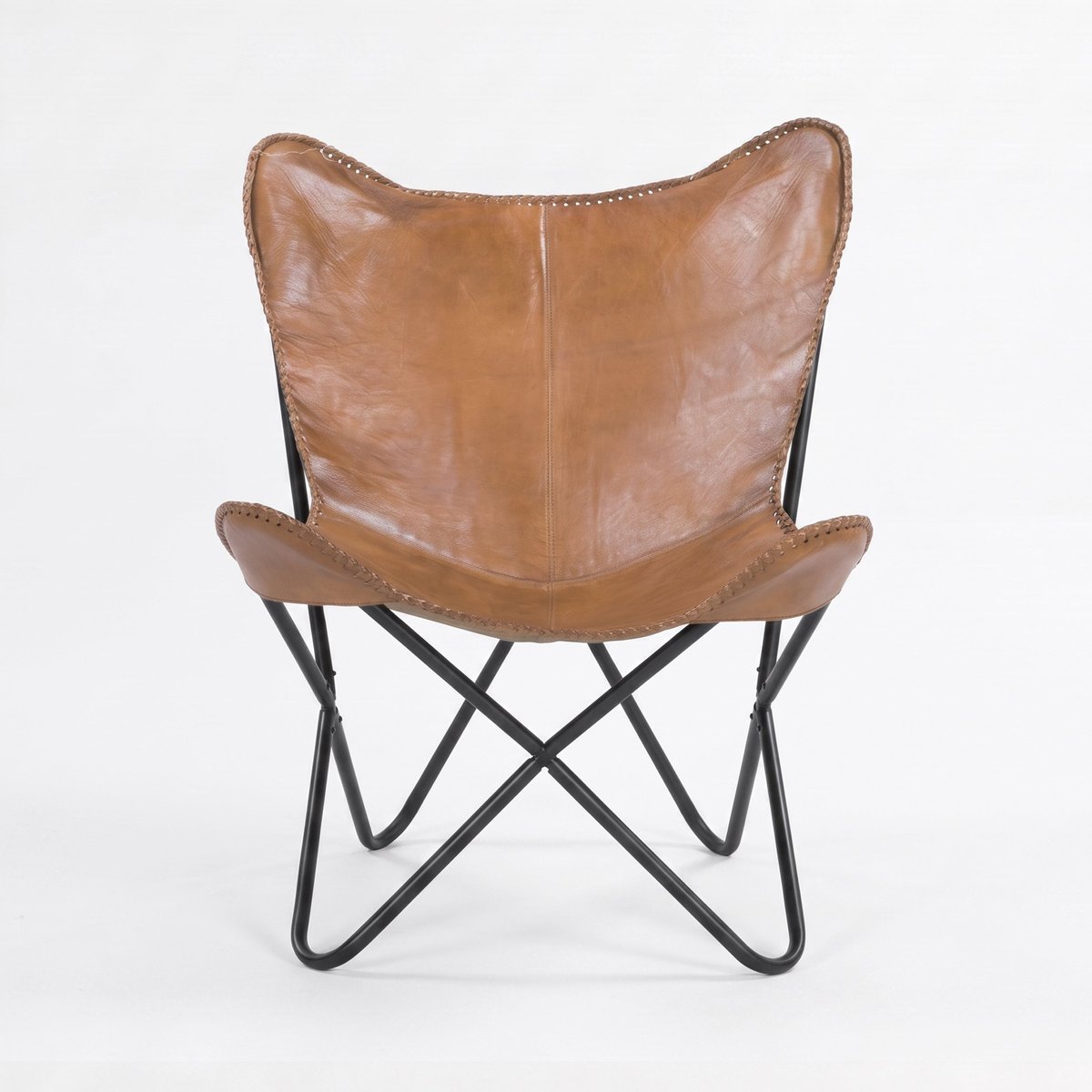 Fauteuil papillon en cuir de buffle - OCTAVE marron, MAISON PAVANE