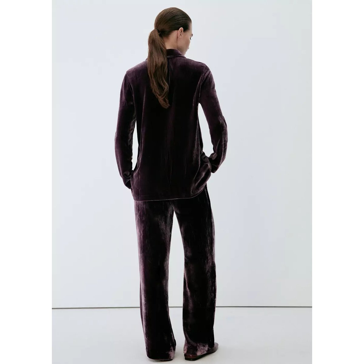 Pantalon de pyjama en mélange de soie violet, MANGO